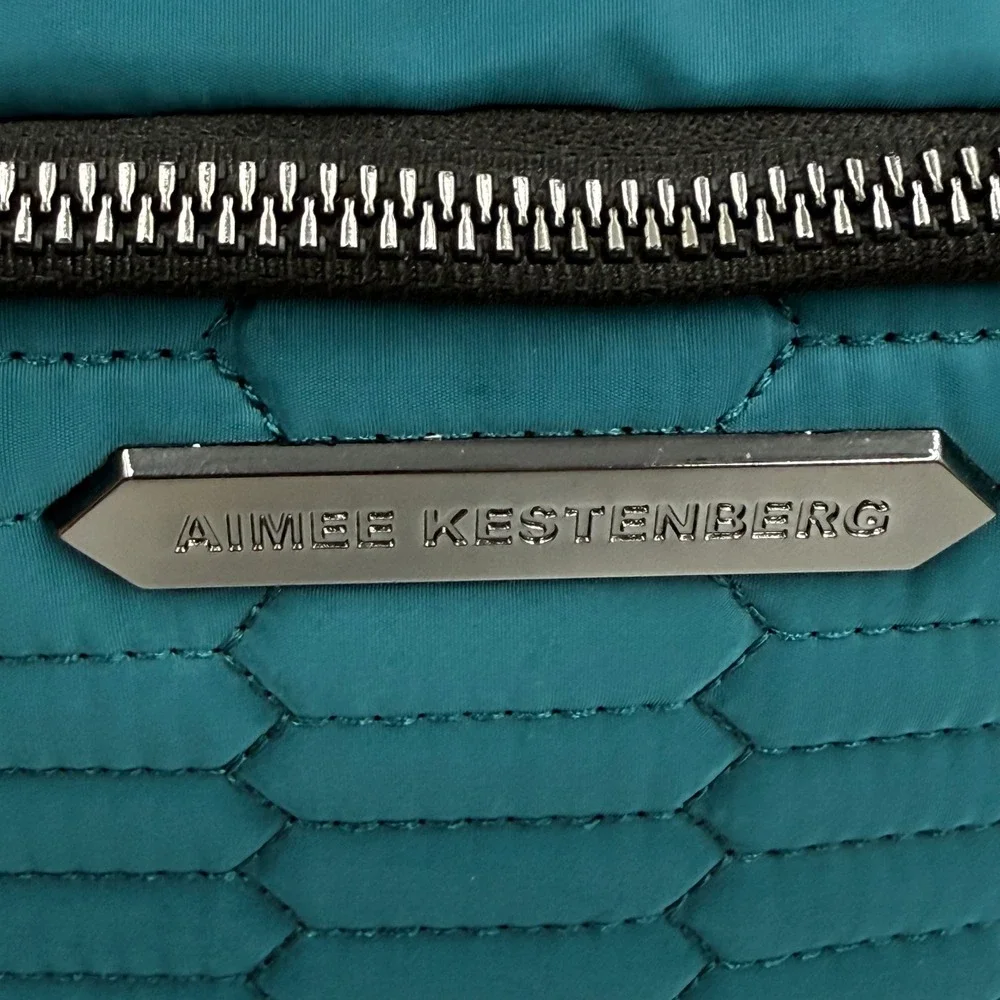 Aimee Kestenberg Teal Blue Quilted‎ Honeycomb Double Zip Cosmetic Travel Bag